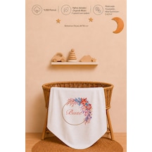 İsme Özel Kız Bebek Battaniyesi 80x80 Cm %100 Pamuk Çift Kat Penye Organik Baskılı İsimli Bebek Battaniyesi 1037b Ekru