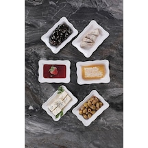 Şura Mutfak Porselen Kahvaltılık Tabak Seti, Modern Dikdörtgen, Beyaz, Dayanıklı, Kahvaltı Ve Özel Davetler İçin, 14x10 Cm, 6 Parça Çok Renkli