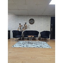 Zafir Papatya Çay Seti Koltuk Takımı Krom Sivriltme Ayak, Balkon, Salon, Ofis, Cafe Koltuk Takımı Siyah