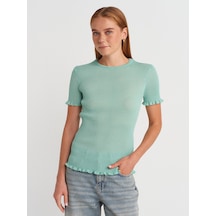 Dilvin 10783 Bisiklet Yaka Fırfırlı İnce Triko Bluz-mint Mint