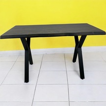 Cafe Masa Siyah Köknar Kütük Masa X Ayak Siyah 120x70 Ceviz