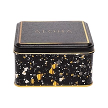 Terrazzo Siyah Desenli Kare Metal Saklama Kabı 15.8 x 15.8 x 8 CM 1.9 L