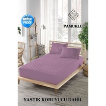 Ely Parker  Renkli Sıvı Geçirmez Lastikli Çift Kişilik Çarşaf Yastık Alezi (Toplam 3 Parça) %100 Pamuk Kapitoneli ELYCKAPFIT00 Mürdüm ÇK