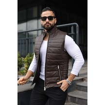 Basic Slim Fit Deri Yelek Kahverengi