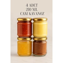Rotanev Metal Gold Altın Konserve Kapaklı Yoğurt Saklama Şeffaf Cam Kavanoz 4 Adet 210 ml