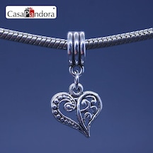 Şık Kalp Charm Gümüş, Charm Bileklik Uyumlu