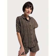 Lf2034844 Kadın Kısa Kol Gömlek Black Siyah
