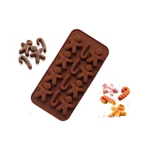12 Göz Gingerbread Man ve Baston Şeker Silikon Çikolata Kalıbı