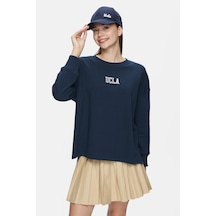 Ucla Olvera Lacivert Bisiklet Yaka Nakışlı Loose Fit Kadın Sweatshirt Lacivert