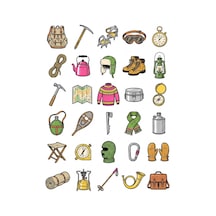 30 Adet Vintage Dağcılık Ekipmanı Sticker Seti - Laptop, Defter, Matara Çok Renkli
