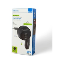 Acc-03 60w Süper Hızlı Araç Şarj Cihazı-3in1 Makaralı Geri Çekilebilir Type-c Kablolu -180 Dönen Baş