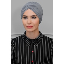 Hürrem Bone Gri Pratik Hazır Geçmeli Tesettür Bone Sandy Kumaş Üç Çapraz 1803 15 Gri