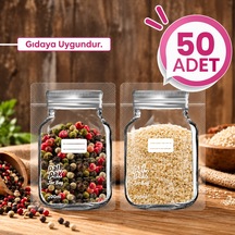Gümüş Desenli Mini Boy Kavanoz Görünümlü Kilitli Doypack Saklama Poşeti 11x15 Cm - 200 Ml 50 Adet