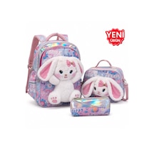 Happy Peluş Ayıcıklı Kız Çocuk İlkokul Okul Çanta Seti 3 Parça-sırt Çantası,beslenme Çantası Ve Kalemlik Morr