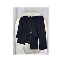 Lovie Moda Hira Yandan Toka Detaylı Pantolonlu Takım Siyah
