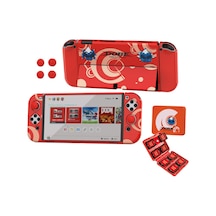 Switch Oled 3in1 Standlı Rnkli Kılıf Analog Yükseltici Ve Koruyucu Kart Kutusu Kırmızı