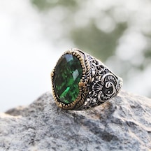 Hk Gümüş Erkek Yüzük Yeşil Zirkon Taşlı Gümüş Takı Hediyelik Ürünler-201123 Çok Renkli