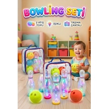 8 Parçalı Şeffaf Işıklı Ve Sesli 6'lı Labutlu 2 Toplu Taşıma Çantalı Oyuncak Bowling Seti