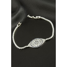Oval - 435 - Zirkon Taşlı Çocuk Bileklik 16 Cm - Nazblsmm - Gümüş Rengi