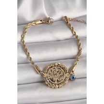 Mey İthalat 316l Çelik Gold Renk Burgu Zincir Model Dorika Yaşam Ağacı Figür Nazar Boncuk Detay Kadın Bileklik - Özel Seri Meyeb67b738d23aab1535e9074eab Altın