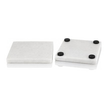 Arvale 2'li Doğal Beyaz Mermer Bardak Altlığı 10x10 Cm Kaymaz Kauçuk Ayaklı Lüks Masa Altlığı