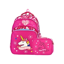 Yeni Sezon Ortopedik Unicorn Desenli Okul Çantası Beslenme Çantası Seti Fuşya