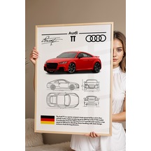 Audi Tt Tablo - Teknik Özellikli Alman Spor Coupe Poster - Çerçeveli Duvar Dekoru - Araba Blueprint Kayın