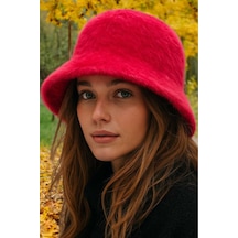 Uniquetrenders Kadın Soft Peluş Ayarlanabilir İpli Bucket Kova Şapka Kırmızı