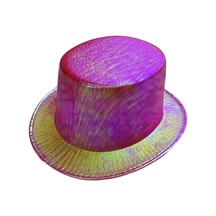 Fuşya Renk Işıltılı Hologram Kumaş Kaplama Fötr Silindir Şapka Yetişkin Boy - Parti Şapkası - 58 Cm 0 - 99