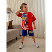 Cg Kids Sonic Erkek Çocuk Tshirt & Şort Alt Üst Takım Süper Kalite Şort Baskı Detaylı Kırmızı