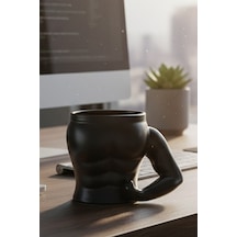 Kaslı Vücut Tasarımlı Seramik Kupa - Fitness Motivasyon Kupası Güçlü Kol Kulplu Mug Seramik Siyah
