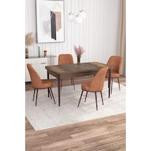 Azra 80x132 Mdf Açılabilir Barok Desen Mutfak Masası Takımı 4 Sandalye kiremit