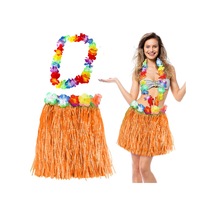Techmrt Hawaii Luau Aloha Turuncu Püsküllü 40 Cm Etek Ve Hawaii Kolye Seti