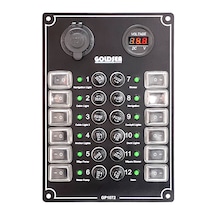 Goldsea Switch Panel 12 Anahtarlı Şarj & Voltmetre Soketli 12-24V Sigorta Paneli