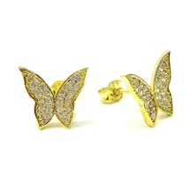 Omar Silver Kadın Gold Altın Kaplama Kelebek Model Zirkon Taşlı G