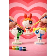 Powerpuff Girls Boyanabilir 3'lü Figür Seti Çocuklar İçin Eğitici Aktivite 6 Renk Boya - 2 Fırça