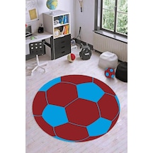 Bordo Ve Mavi Kaymaz Yuvarlak Top Taraftar Halısı Vh0083n11 Bordo - Mavi