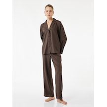 Koton Rahat Kalıp Dokulu Saten Pijama Altı Kahverengi 6wlk50028mw Kahve
