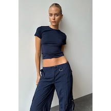 Lacivert Bisiklet Yaka Basic Kadın Tişört Mg1725 Lacivert