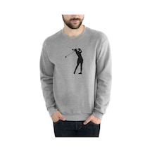 Silhouette Golf Baskılı Gri Melanj Erkek Örme Sweatshirt