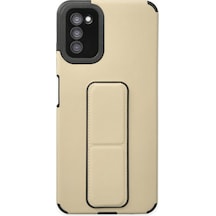 Newface Samsung Uyumlu Galaxy A03s Kılıf Mega Standlı Silikon - Gold Gold