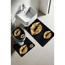 Modern Desenli Dijital Baskı 3 Lü Banyo Paspas Takımı Yıkanabilir Kaymaz Tabanlı Klozet Takımı Klz0029 Renkli