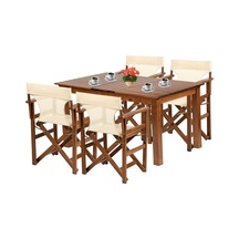 Yönetmen Ahşap Bahçe Balkon Seti: 80X160 Sabit Masa + 4 Sandalye
