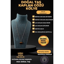 Kaplan Gözü Kalp Kolye Deri İpli, Rodyum Kaplama Zincir, Lak Kaplama 5 Farklı Zincir İpli Kolye Metal Lak Kaplamalı 53cm Metal Lak Kaplamalı 53cm