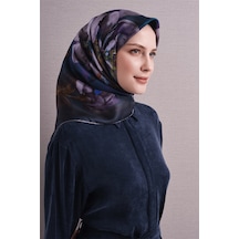 Armine Tivil Saf İpek Eşarp 9611 23 Lacivert Çiçek Desen