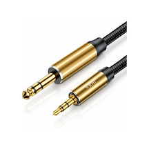 3.5mm - 6.35mm Ses Kablosu, 6.5mm Jak Dönüştürücü Audio Kablo, Gitar Amfi Mikrofon Kulaklık Elektro Piyano Uyumlu, Naylon Örgü, Altın Kaplama, Metal Gövde A583h