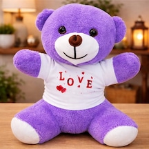Love Baskılı Tişörtlü Peluş Mor Ayıcık Beyaz