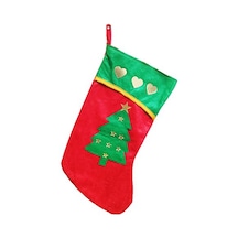 Yılbaşı Çorabı 3'lü Set - Çam Ağacı Desenli Kadife Kumaş Peluş Figürlü Noel Çorabı 20x35 Cm