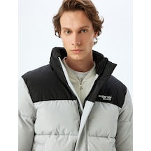 Koton Dik Yaka Renk Kontrastlı Slim Fit Slogan Baskılı Fermuarlı Şişme Mont Gri 5wam20062hw Gri