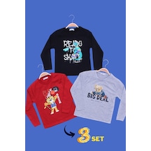 Panios Kids 3'lü Football-follow-big Farklı Baskılı Erkek Çocuk Uzun Kol Siyah-kırmızı-melanj Grisweatshirt Çok Renkli